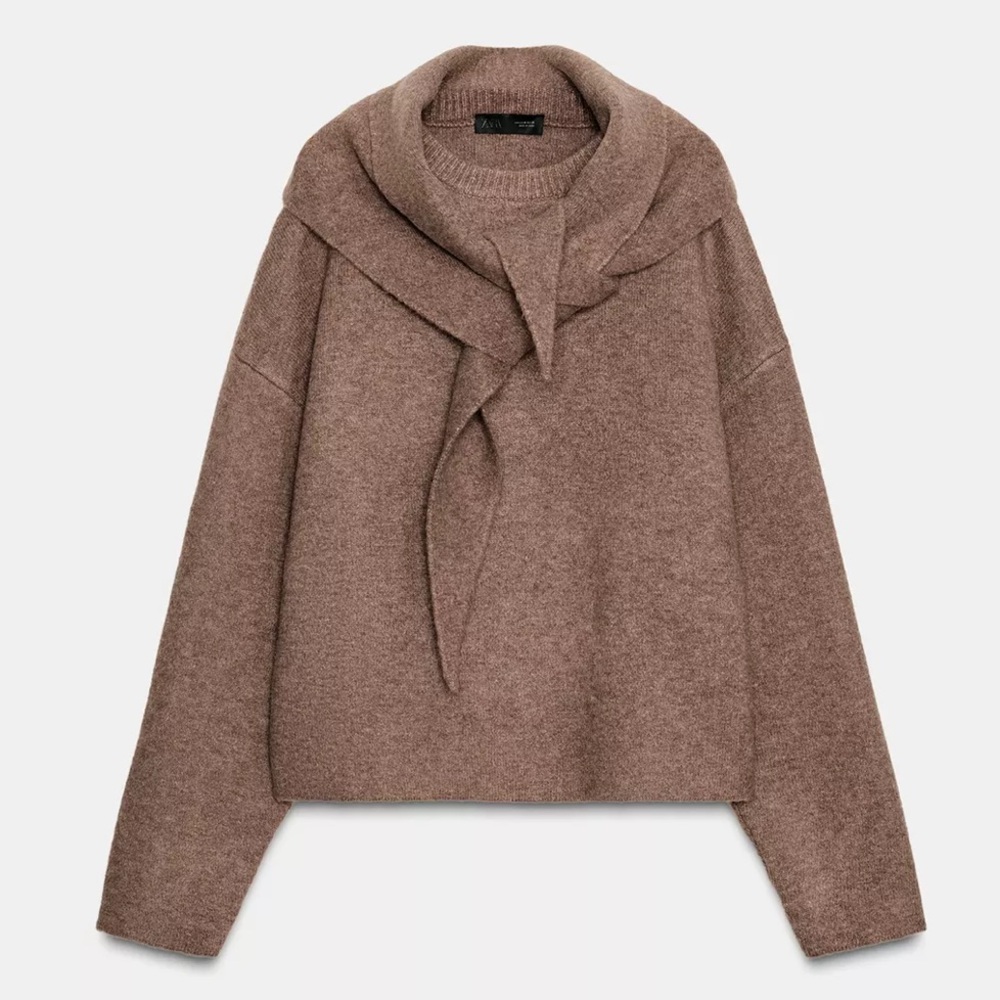 ZARA KNIT SCARF JUMPER - SWEATER WITH SCARF DETAIL - NEW